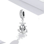 Pendente de Navio com Caveira de Pirata em Prata Esterlina S925 para Pulseira e Colar DIY, Navio com Caveira de Pirata