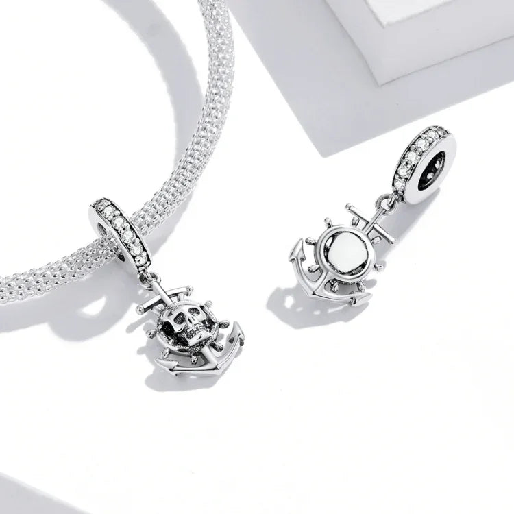 Pendente de Navio com Caveira de Pirata em Prata Esterlina S925 para Pulseira e Colar DIY, Navio com Caveira de Pirata
