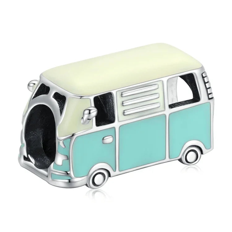Contas de Mini Autocarro em Prata Esterlina S925 para Pulseira e Colar DIY, Mini Autocarro