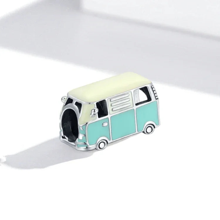 Contas de Mini Autocarro em Prata Esterlina S925 para Pulseira e Colar DIY, Mini Autocarro