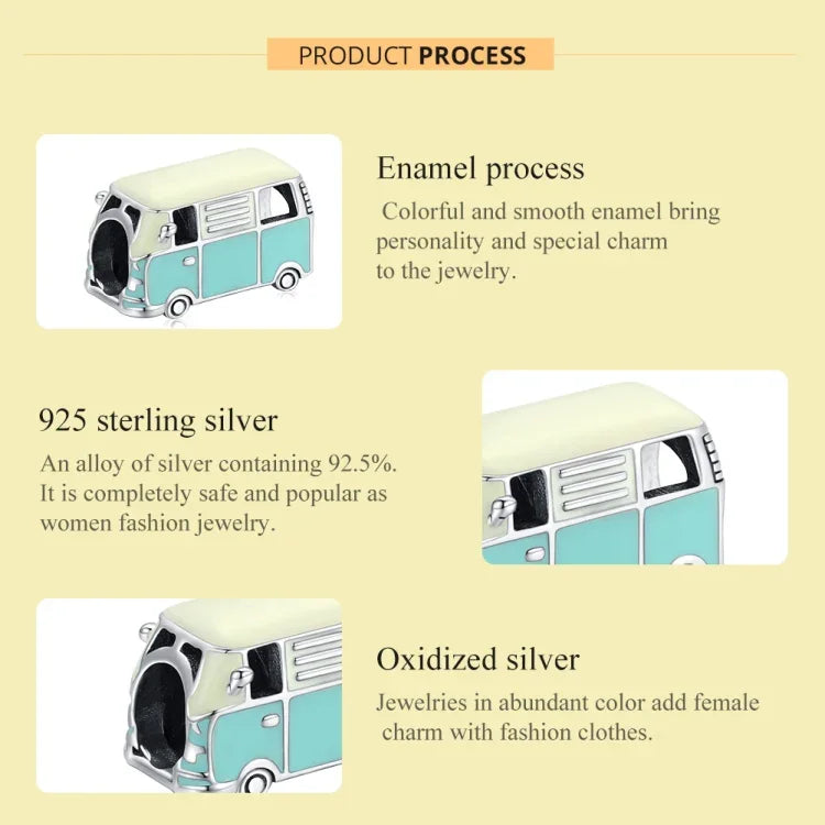 Contas de Mini Autocarro em Prata Esterlina S925 para Pulseira e Colar DIY, Mini Autocarro
