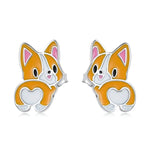 Brincos Femininos de Corgi Fofo em Prata Esterlina S925, Corgi Fofo