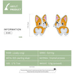 Brincos Femininos de Corgi Fofo em Prata Esterlina S925, Corgi Fofo