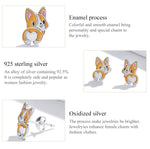 Brincos Femininos de Corgi Fofo em Prata Esterlina S925, Corgi Fofo