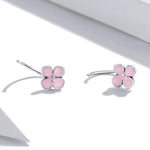 Brincos Femininos de Flores Cor-de-Rosa em Prata Esterlina S925, Flores Cor-de-Rosa