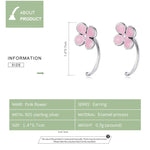 Brincos Femininos de Flores Cor-de-Rosa em Prata Esterlina S925, Flores Cor-de-Rosa