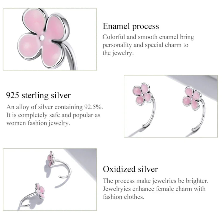 Brincos Femininos de Flores Cor-de-Rosa em Prata Esterlina S925, Flores Cor-de-Rosa