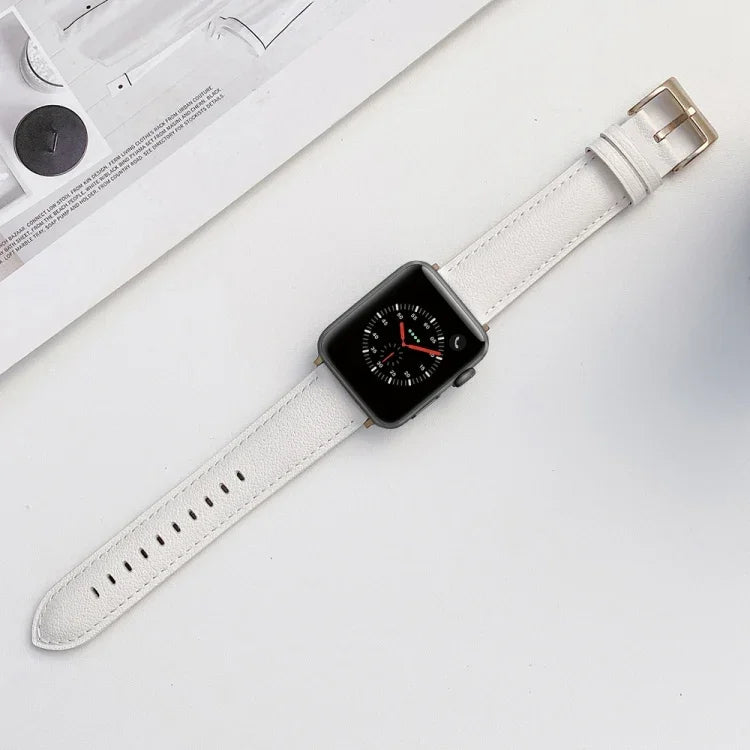 Bracelete de substituição em couro com costura para Apple Watch Series, 7 41mm / 6&SE&5&4 40mm / 3&2&1 38mm, 7 45mm / 6&SE&5&4 44mm / 3&2&1 42mm