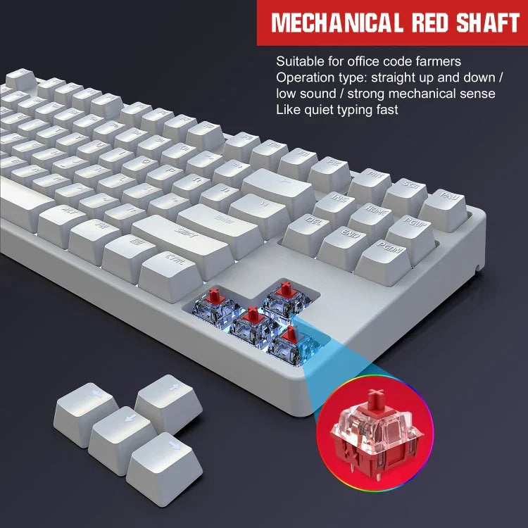 HXSJ L600 87 Teclas Teclado Mecânico com Fios USB-C / Tipo-C Vermelho com Iluminação Fria