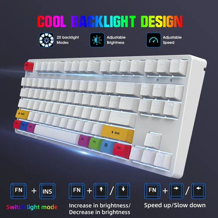 HXSJ L600 87 Teclas Teclado Mecânico com Fios USB-C / Tipo-C Vermelho com Iluminação Fria