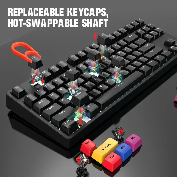 HXSJ L600 87 Teclas Teclado Mecânico com Fios USB-C / Tipo-C Vermelho com Iluminação Fria