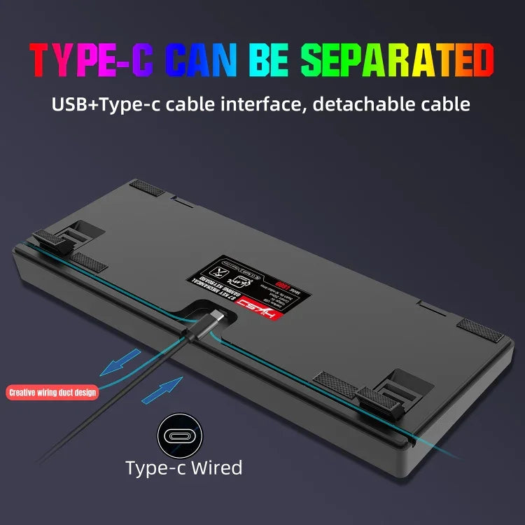 HXSJ L600 87 Teclas Teclado Mecânico com Fios USB-C / Tipo-C Vermelho com Iluminação Fria