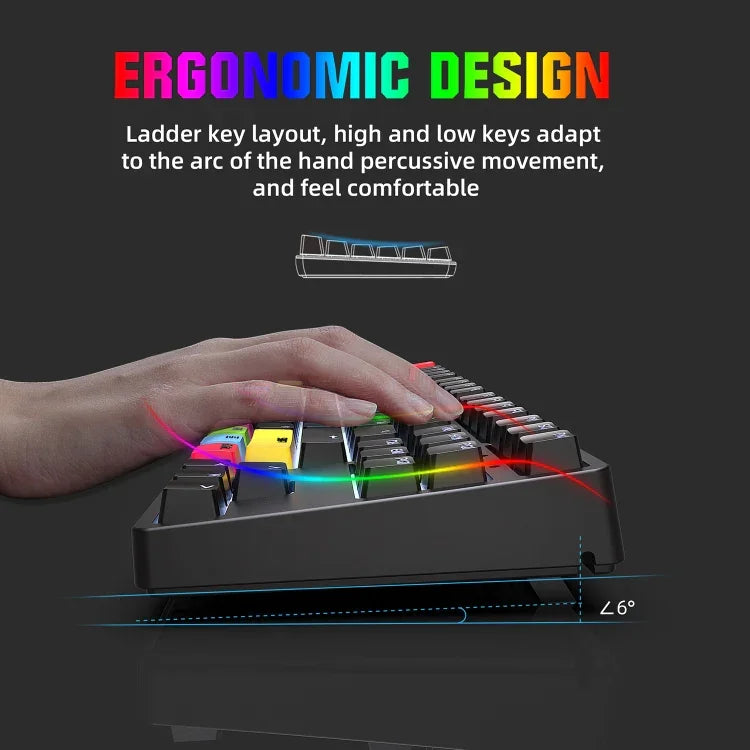 HXSJ L600 87 Teclas Teclado Mecânico com Fios USB-C / Tipo-C Vermelho com Iluminação Fria