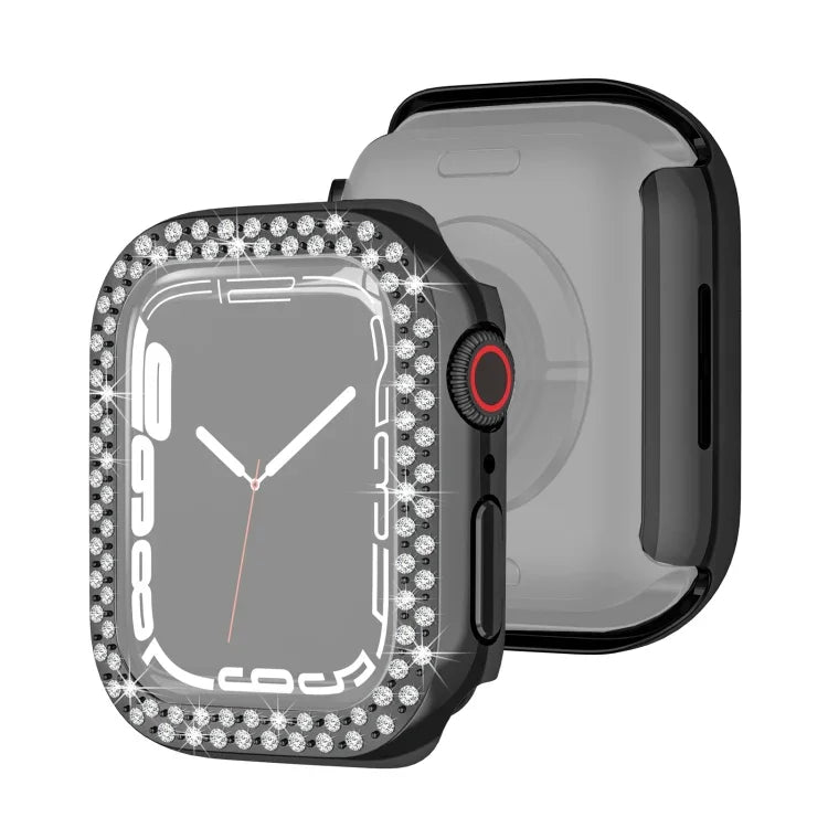 Capa Protetora de Diamante com Dupla Fileira em PC Electroplated para Apple Watch Series, Para Apple Watch Series 9 / 8 / 7 41mm, Para Apple Watch Series 9 / 8 / 7 45mm