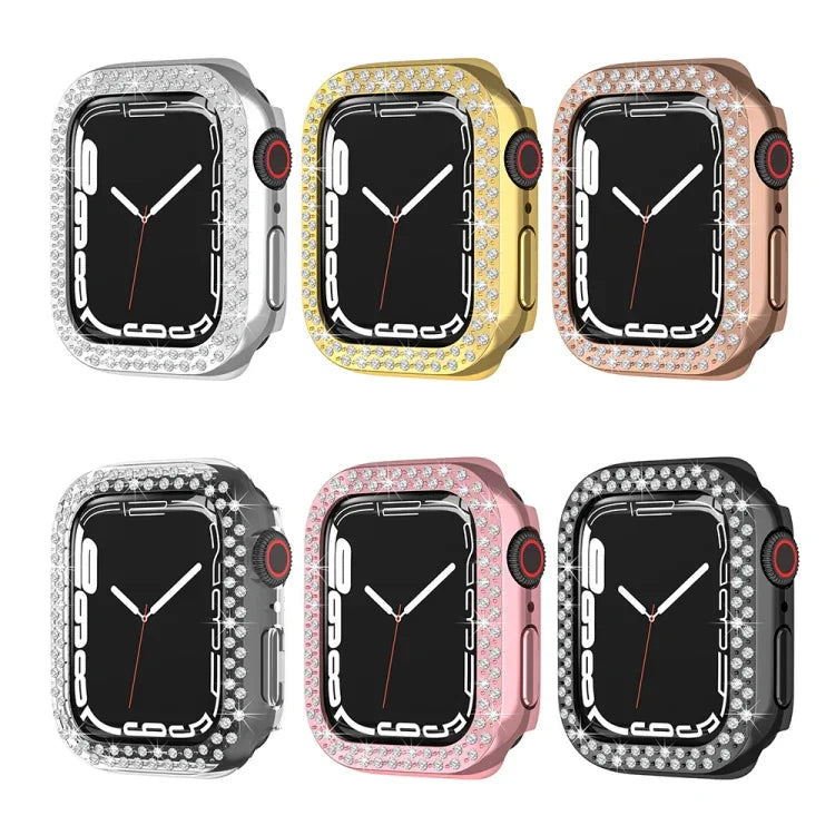Capa Protetora de Diamante com Dupla Fileira em PC Electroplated para Apple Watch Series, Para Apple Watch Series 9 / 8 / 7 41mm, Para Apple Watch Series 9 / 8 / 7 45mm