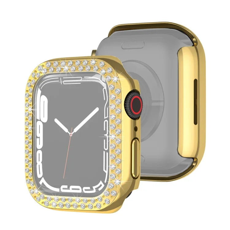 Capa Protetora de Diamante com Dupla Fileira em PC Electroplated para Apple Watch Series, Para Apple Watch Series 9 / 8 / 7 41mm, Para Apple Watch Series 9 / 8 / 7 45mm