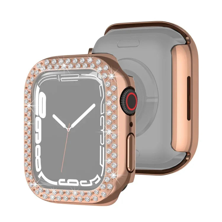 Capa Protetora de Diamante com Dupla Fileira em PC Electroplated para Apple Watch Series, Para Apple Watch Series 9 / 8 / 7 41mm, Para Apple Watch Series 9 / 8 / 7 45mm