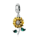 Pendente de Girassol em Prata Esterlina S925 para DIY Pulseira Colar Acessórios, Girassol