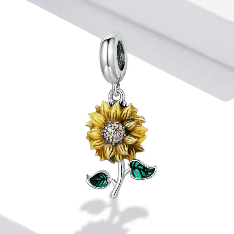 Pendente de Girassol em Prata Esterlina S925 para DIY Pulseira Colar Acessórios, Girassol