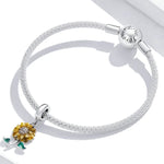 Pendente de Girassol em Prata Esterlina S925 para DIY Pulseira Colar Acessórios, Girassol