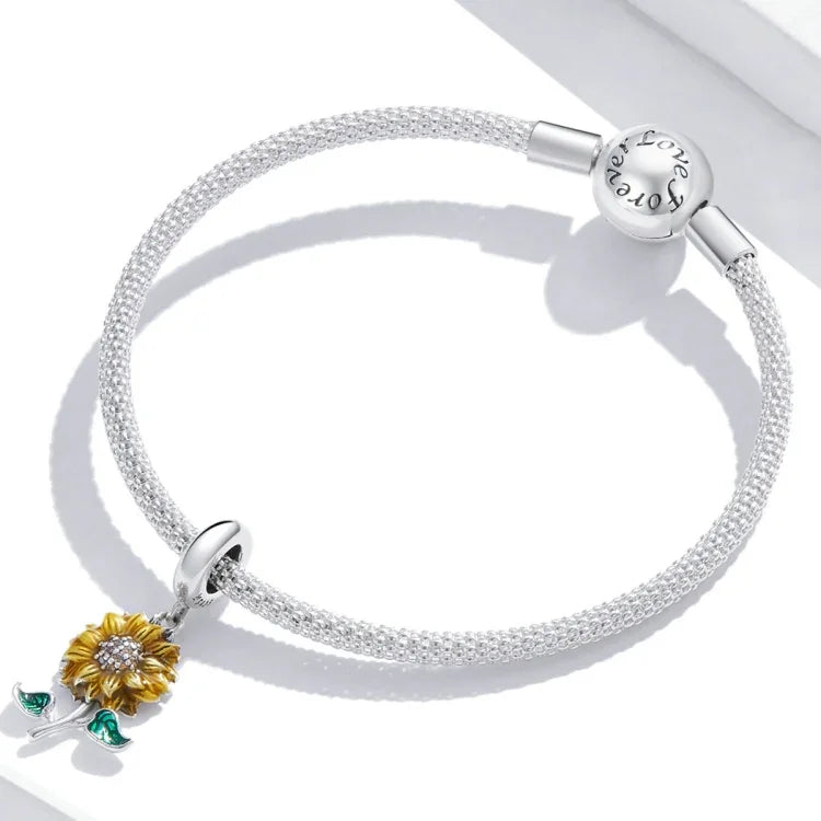 Pendente de Girassol em Prata Esterlina S925 para DIY Pulseira Colar Acessórios, Girassol