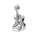 S925 Contas de Violino Retro em Prata Esterlina para DIY Pulseira Colar Acessórios, Violino Retro
