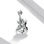 S925 Contas de Violino Retro em Prata Esterlina para DIY Pulseira Colar Acessórios, Violino Retro