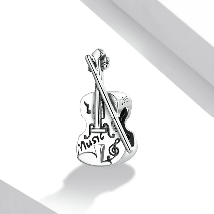 S925 Contas de Violino Retro em Prata Esterlina para DIY Pulseira Colar Acessórios, Violino Retro