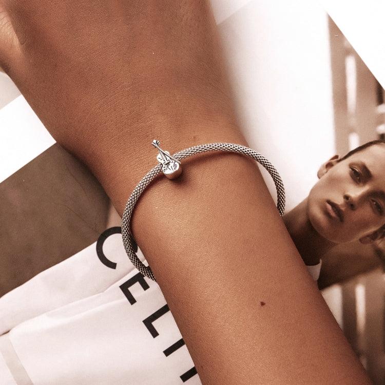 S925 Contas de Violino Retro em Prata Esterlina para DIY Pulseira Colar Acessórios, Violino Retro