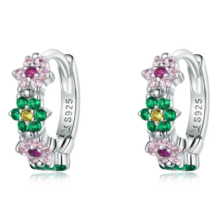 S925 Brincos Femininos Delicados com Flores em Prata Esterlina, Flores Delicadas