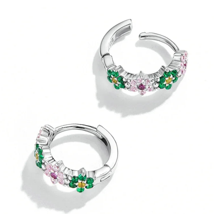 S925 Brincos Femininos Delicados com Flores em Prata Esterlina, Flores Delicadas