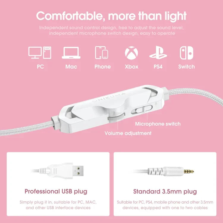 ONIKUMA X10 Auscultadores Gaming com Luz LED no Auricular, Ajustáveis e com Microfone