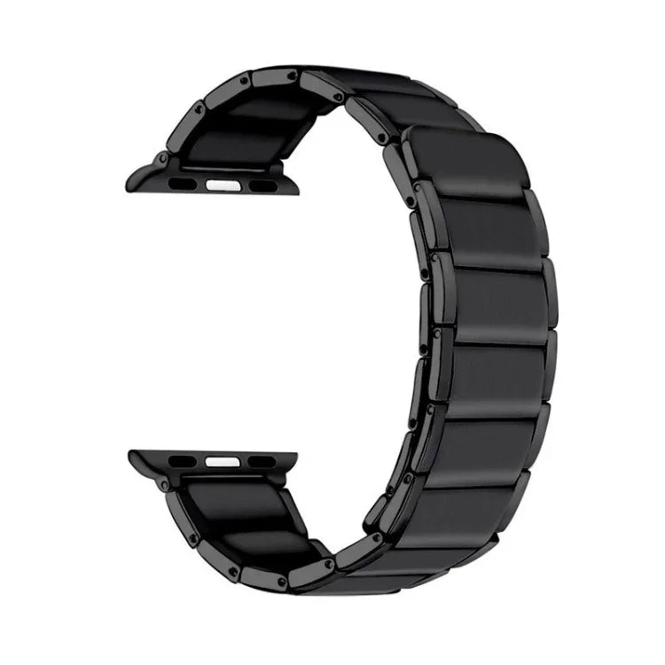 Pulseira Substituta Magnética em Aço com Junta de Bambu para Apple Watch Series, 7 41mm / 6&SE&5&4 40mm / 3&2&1 38mm, 7 45mm / 6&SE&5&4 44mm / 3&2&1 42mm