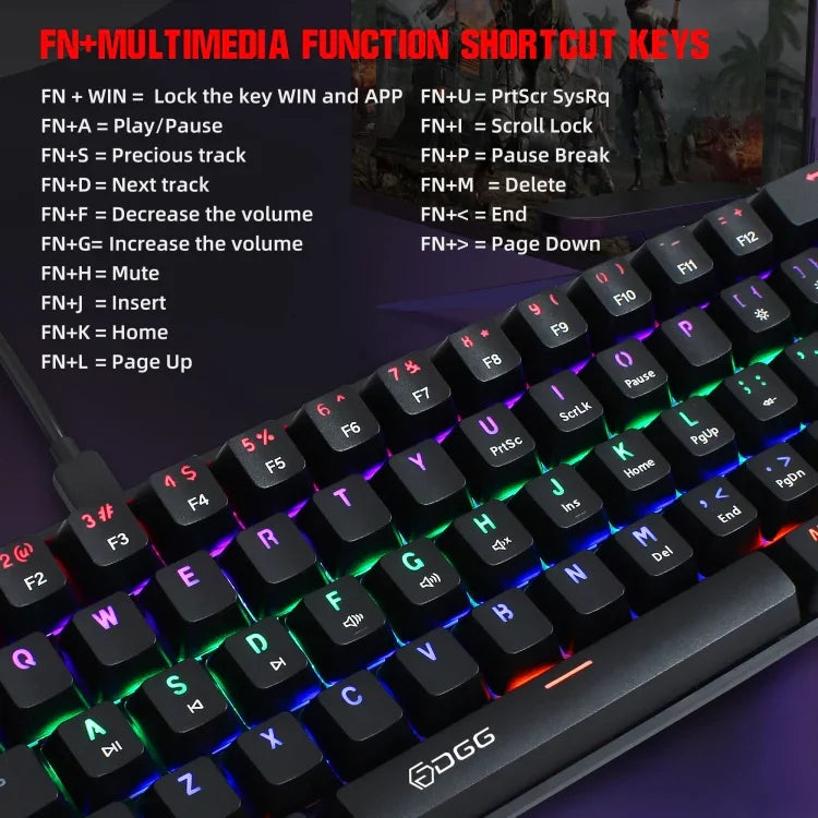 HXSJ V900 61 Teclas Teclado Mecânico com Efeito de Iluminação Fria, Preto, Branco