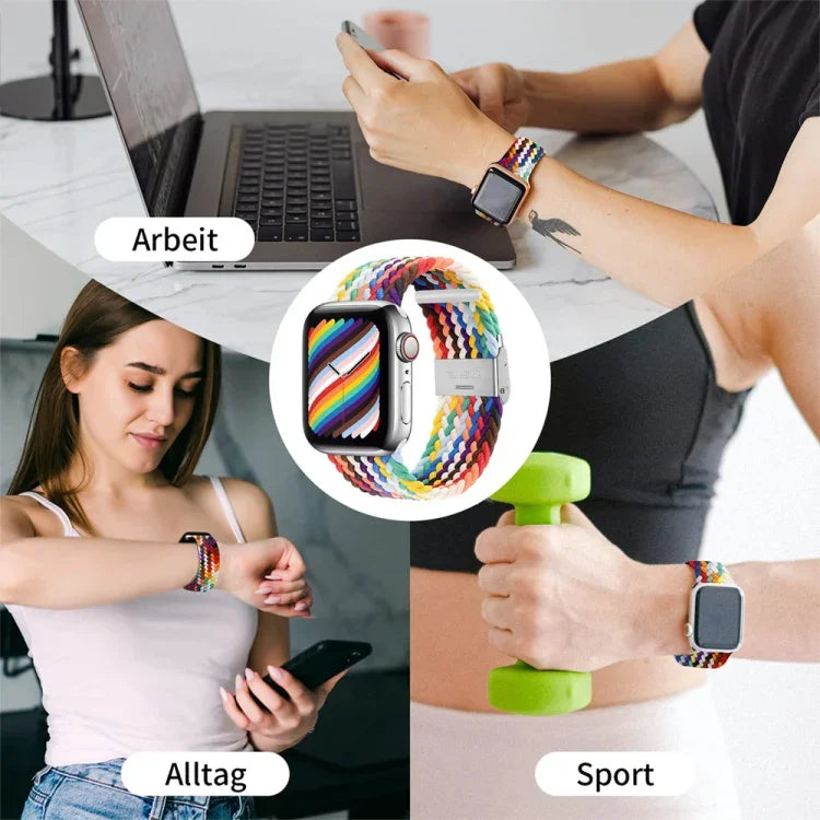 Correia de Relógio de Substituição com Fivela em Nylon Trançado para Apple Watch Series, 7 41mm / 6 & SE & 5 & 4 40mm / 3 & 2 & 1 38mm