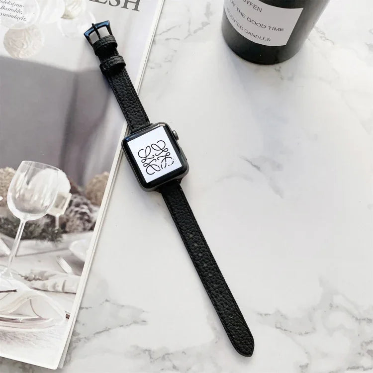 Pulseira Slim com Textura de Litchi Para Apple Watch Series, 7 41mm / 6&SE&5&4 40mm / 3&2&1 38mm, 7 45mm / 6&SE&5&4 44mm / 3&2&1 42mm