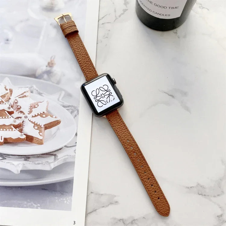Litchi Texture Slimming Strap Watchband For Apple Watch Series, 7 41mm / 6&SE&5&4 40mm / 3&2&1 38mm, 7 45mm / 6&SE&5&4 44mm / 3&2&1 42mm