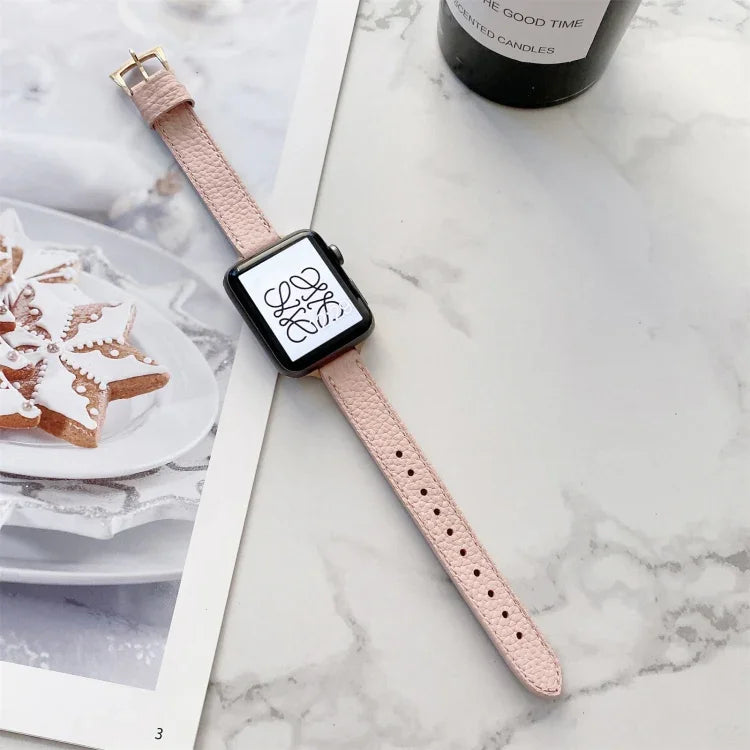 Litchi Texture Slimming Strap Watchband For Apple Watch Series, 7 41mm / 6&SE&5&4 40mm / 3&2&1 38mm, 7 45mm / 6&SE&5&4 44mm / 3&2&1 42mm