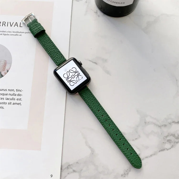 Litchi Texture Slimming Strap Watchband For Apple Watch Series, 7 41mm / 6&SE&5&4 40mm / 3&2&1 38mm, 7 45mm / 6&SE&5&4 44mm / 3&2&1 42mm