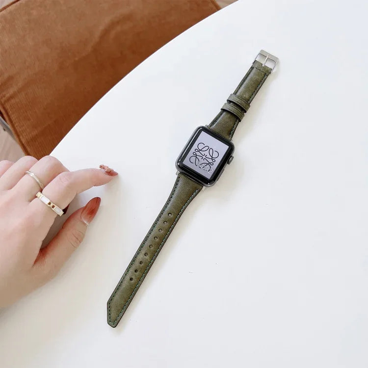 Correia de Relógio Substituta em Pele de Vaca com Forma de Cauda de Faca para Apple Watch Series, 7 45mm / 6&SE&5&4 44mm / 3&2&1 42mm, 7 41mm / 6&SE&5&4 40mm / 3&2&1 38mm