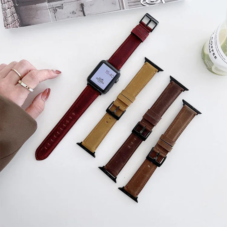 Crazy Horse Texture Matte Replacement Watchband For Apple Watch Series, 7 45mm / 6&SE&5&4 44mm / 3&2&1 42mm, 7 41mm / 6&SE&5&4 40mm / 3&2&1 38mm