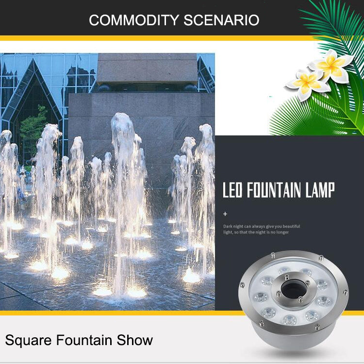 Luz de Fonte Subaquática LED em Anel de Aço Inoxidável para Paisagismo, 6W, 9W, 12W, 18W, 24W