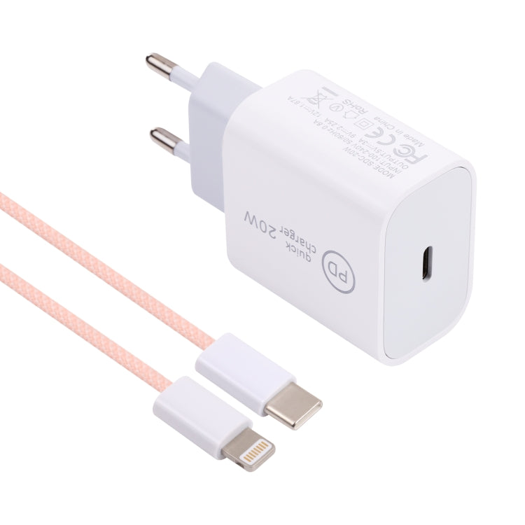 Carregador de Viagem SDC-20W PD USB-C / Tipo-C + Cabo de Dados 1m 12W USB-C / Tipo-C para 8 Pinos, Ficha UE, EUA