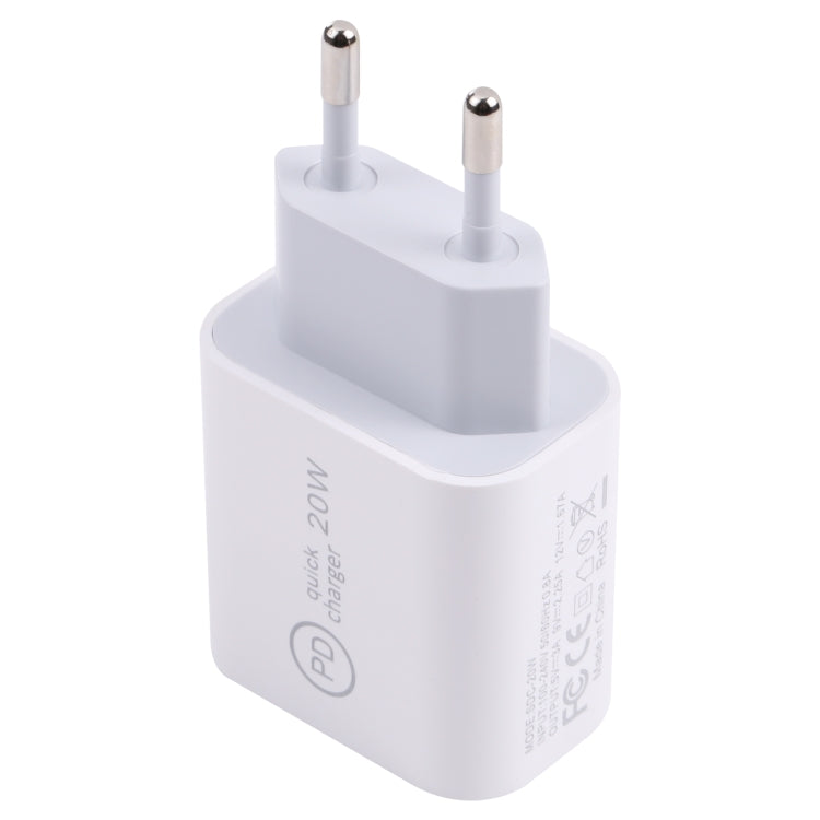 Carregador de Viagem SDC-20W PD USB-C / Tipo-C + Cabo de Dados 1m 12W USB-C / Tipo-C para 8 Pinos, Ficha UE, EUA