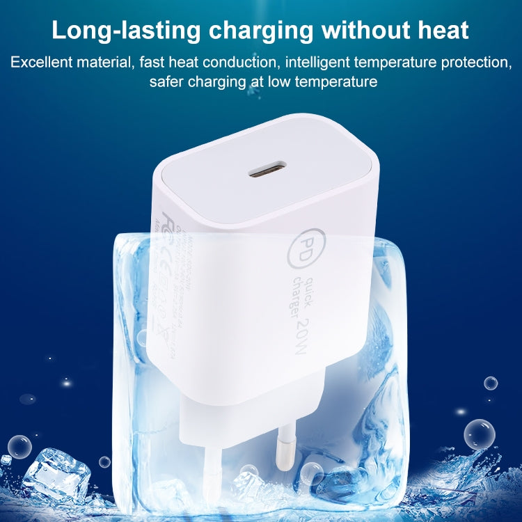 Carregador de Viagem SDC-20W PD USB-C / Tipo-C + Cabo de Dados 1m 12W USB-C / Tipo-C para 8 Pinos, Ficha UE, EUA