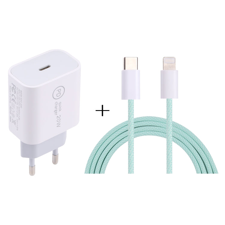 Carregador de Viagem SDC-20W PD USB-C / Tipo-C + Cabo de Dados 1m 12W USB-C / Tipo-C para 8 Pinos, Ficha UE, EUA