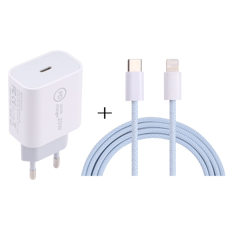 Carregador de Viagem SDC-20W PD USB-C / Tipo-C + Cabo de Dados 1m 12W USB-C / Tipo-C para 8 Pinos, Ficha UE, EUA