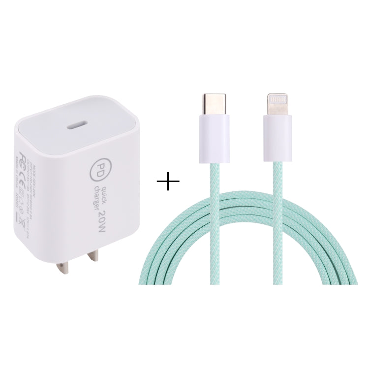 Carregador de Viagem SDC-20W PD USB-C / Tipo-C + Cabo de Dados 1m 12W USB-C / Tipo-C para 8 Pinos, Ficha UE, EUA