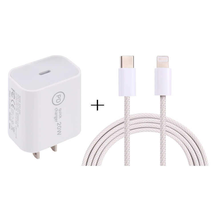 Carregador de Viagem SDC-20W PD USB-C / Tipo-C + Cabo de Dados 1m 12W USB-C / Tipo-C para 8 Pinos, Ficha UE, EUA