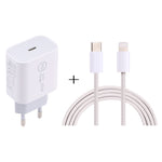 Carregador de Viagem SDC-20W PD USB-C / Tipo-C + Cabo de Dados 1m 20W USB-C / Tipo-C para 8 Pinos, Ficha UE, EUA